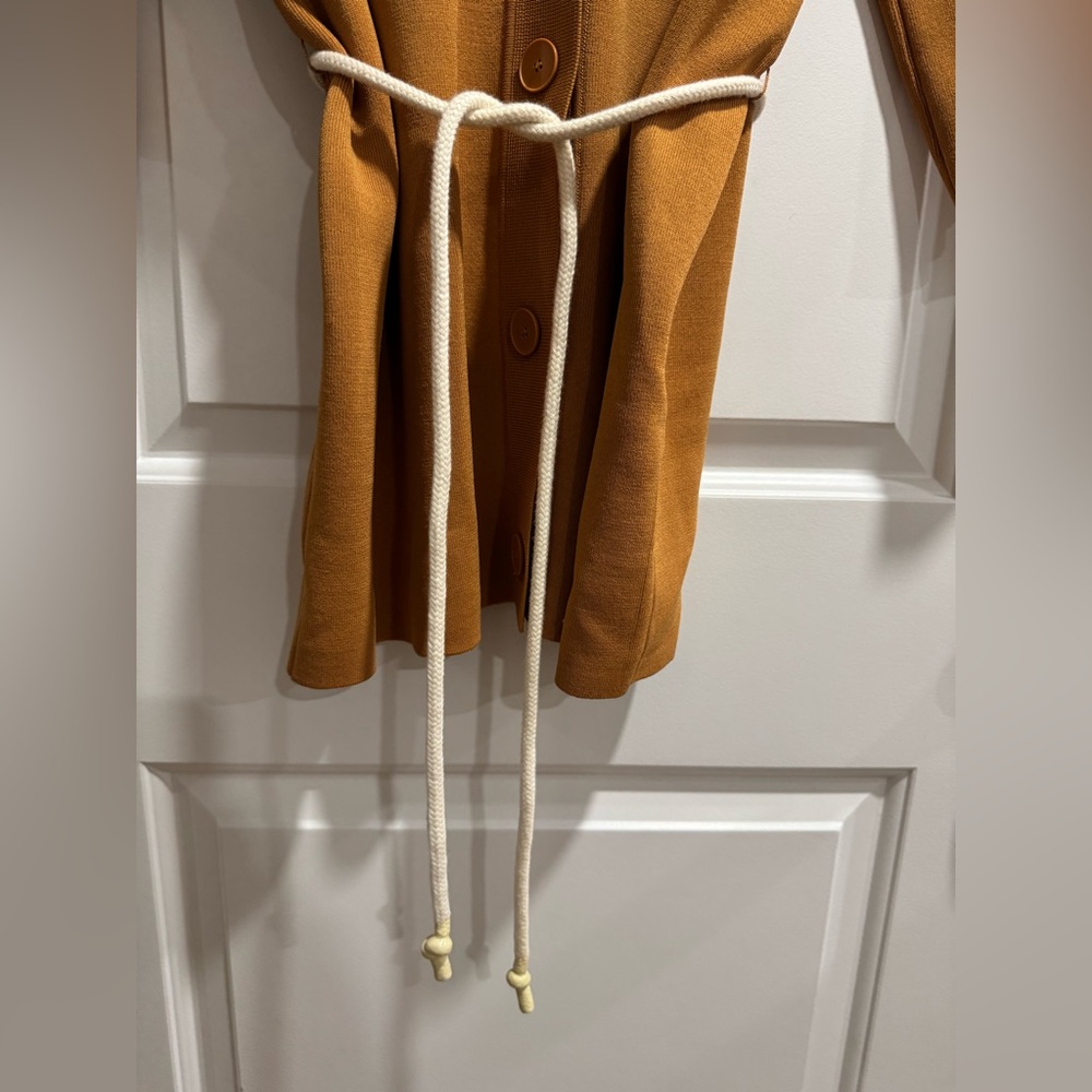 Sandro Martine Belted Over-Shirt Style Cardigan In Ochre - Picture 11 of 14